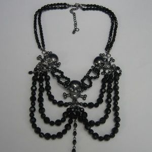 Pirate Skull & Cross Bones Black Beaded Necklace